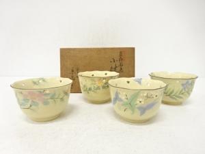 京焼　京泉造　色絵　草花画変　小鉢　4客